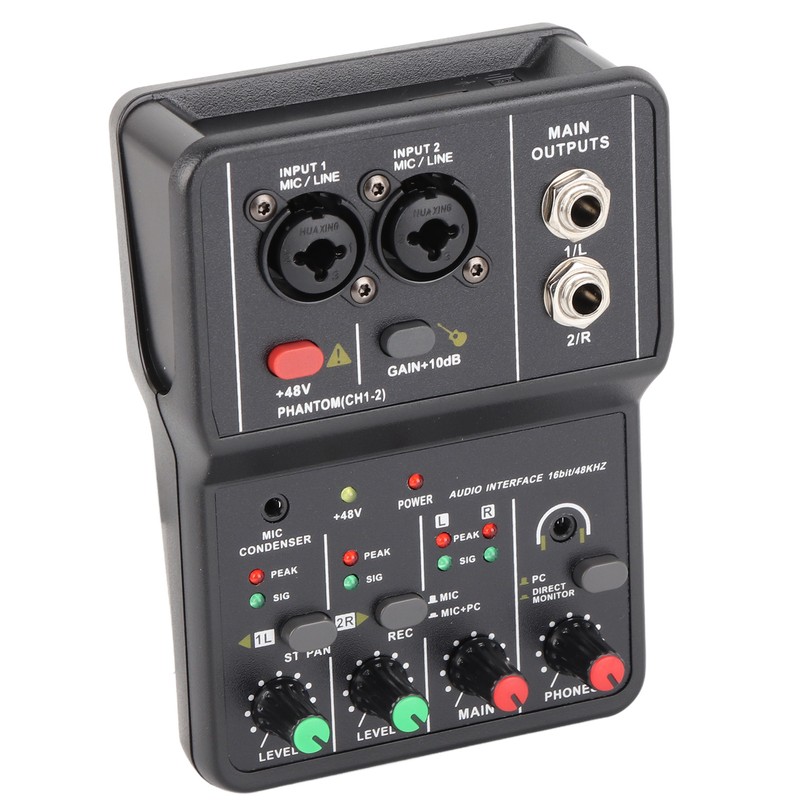 2 Channels Audio Mixer USB 48V Phantom Power Compact Sound