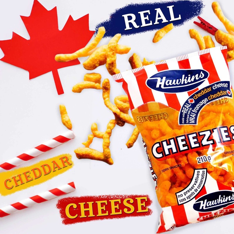 BOOMQQ Hawkins Cheezies Canadian Snacks 210g x2pk w BoomQQ Sticker,