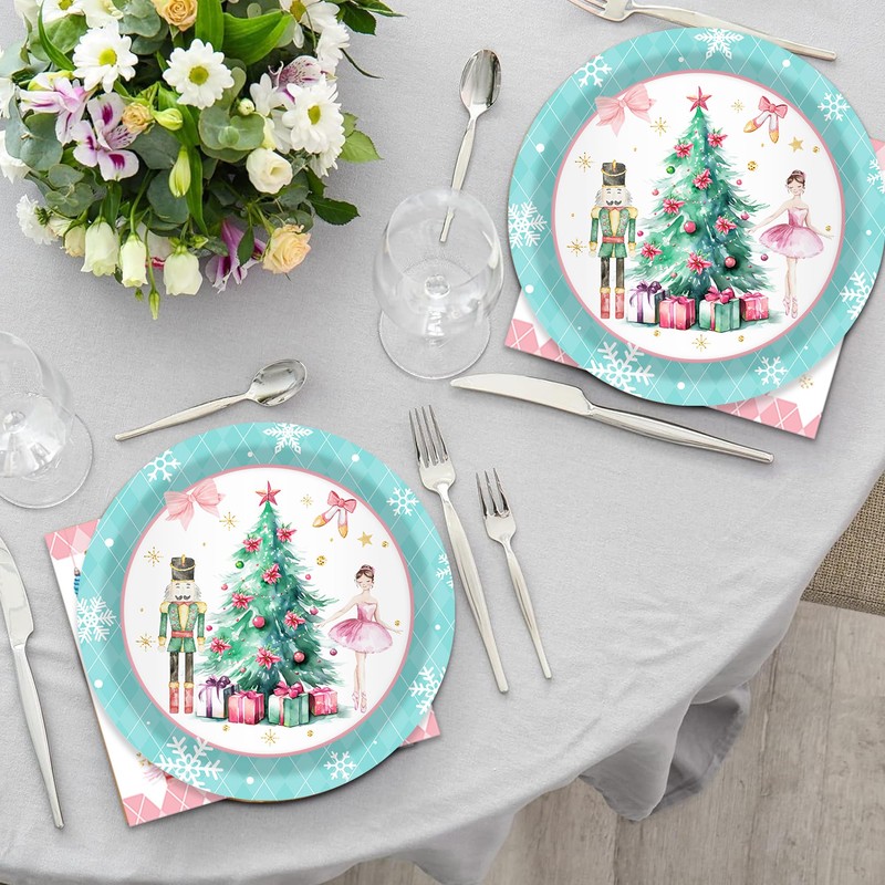 OXYLIPO 7" Green Nutcracker Plaid Paper Plates Green Nutcracker Plaid