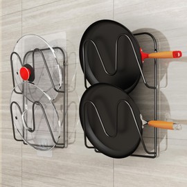 MZTOOL 2 Pack Pot-Lid-Organizer, 4-Tier Pots and Pans Lid Organizer Under Cabinet, No Drilling, Rustproof, Lid-Organizers-Inside-Cabinet for Small-Space-Solution & Kitchen Cabinet Organization