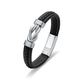 shajwo Cremation Urn Bracelet for Ashes Jewelry for Women Men Infinity Memorial Keepsake Cuff Bangle Leather Bracelet,Silver 22cm