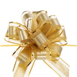 Unifizz 20pcs 7 Inch Champagne Gold Pull Bows Large Striped Gift Bows for Wedding Baskets Presents Christmas Party Decoration