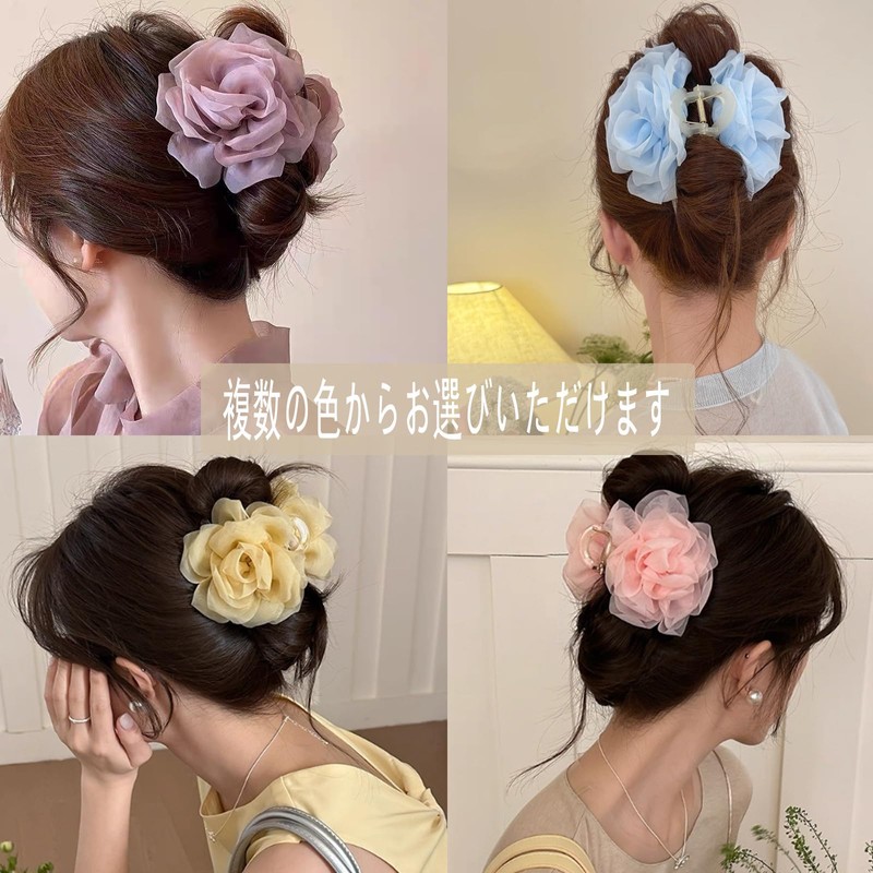 HAPVITAL バレッタ パール カメリア バナナクリップ 韓国風 可愛 大きめ 髪留め 女性用