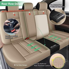 DISUTOGO Car Seat Covers Full Set Fit for Jeep Compass 2012-2024 2025: Waterproof Faux Leather Seat Cover Automotive Seat Cushion Protectors Compatible Airbag (5 Seats, Beige)
