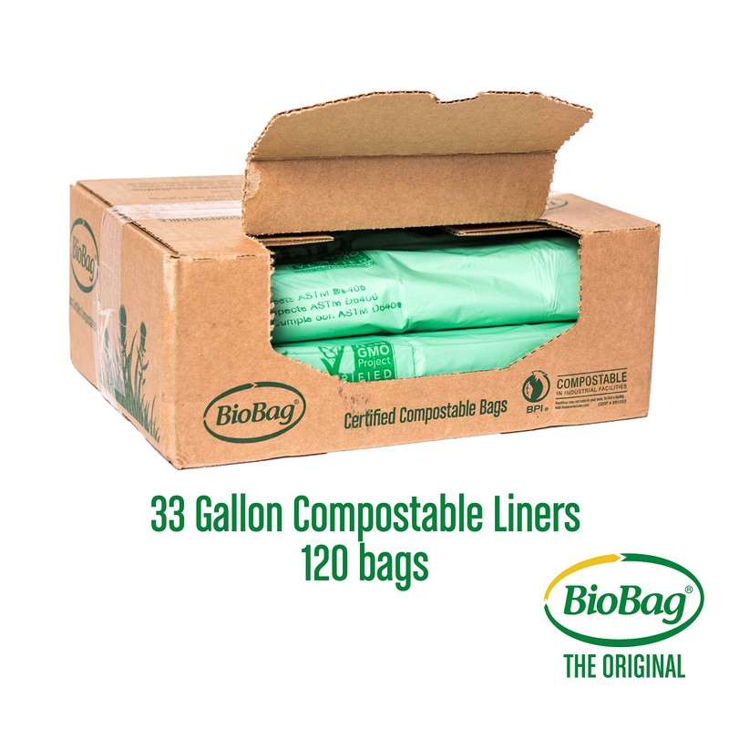 BioBag (USA) The Original Compostable Bag, 33 Gallon, 120 Count,