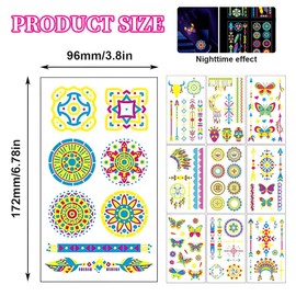 GNHG 10 Pcs Temporäre Tattoos Blätter Leucht Tattoo Unter Neon Uv Schwarzlicht,Festival Tattoos,Glow Uv Schwarzlicht Neon Party Für Erwachsene Teenager Kinder,Hautfreundlich Klebetattoos
