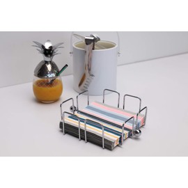 APS Serviettenhalter „Wire", Serviettenspender aus verchromtem Metall, Serviettenständer für Servietten 1/4 Falz, inkl. Beschwerer, 19 x 19 cm, 6,5 cm Höhe, für 50 Servietten