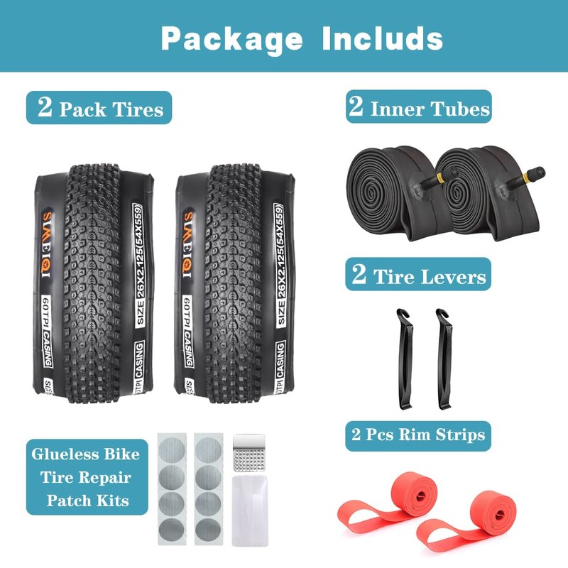SIMEIQI 26X2.125 Inch for Mountain Bike Tires (2 Tires 2