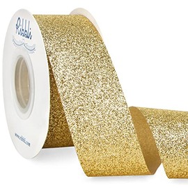 Ribbli Gold Glitter Ribbon,Gift Wrapping Ribbon Gold Cut Edge Christmas Ribbon for Crafts, Chritmas Tree Decoration,Ornaments Decoration,Home Decor, 1-1/2 Inch x 25 Yards