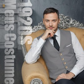 PARTTELY 1920s Mens Costume,Roaring 20s Costumes for Men,1920S Mens Outfit Accessories with Vest Hat Pocket Watch Tie Armband Gray