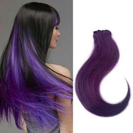 Belaved 6Pcs Purple Hair Extensions for Kids 18 inch Real Human Hair Straight Hair Extensions Purple Colored Hair Extensions Straight Hairpiece Fashion Party Christmas New Year Gift for Women Girls