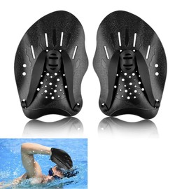 1 Pair Hand Paddles for Swimming, Swimming Paddles with Adjustable Straps, Strength Training Aid, Pool Exercise Equipment, Swimming Training Accessories,Unisex（Black）