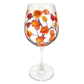 Autumn Leaves Wine Glass - Fall Colors - Leaf, Red, Yellow, Orange - Hand Painted - Thanksgiving Wine Glass