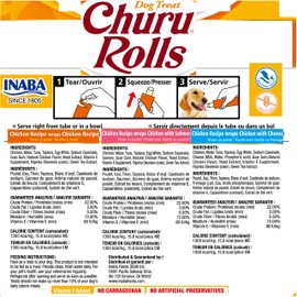 INABA Churu Rolls Natural Dog Treat - Soft Baked Chicken Filled with Churu Puree - 3 Flavor Variety Pack (24 Sticks)
