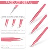 3 Pieces Pink Eyelash Extension Tweezers Set Stainless Steel Straight