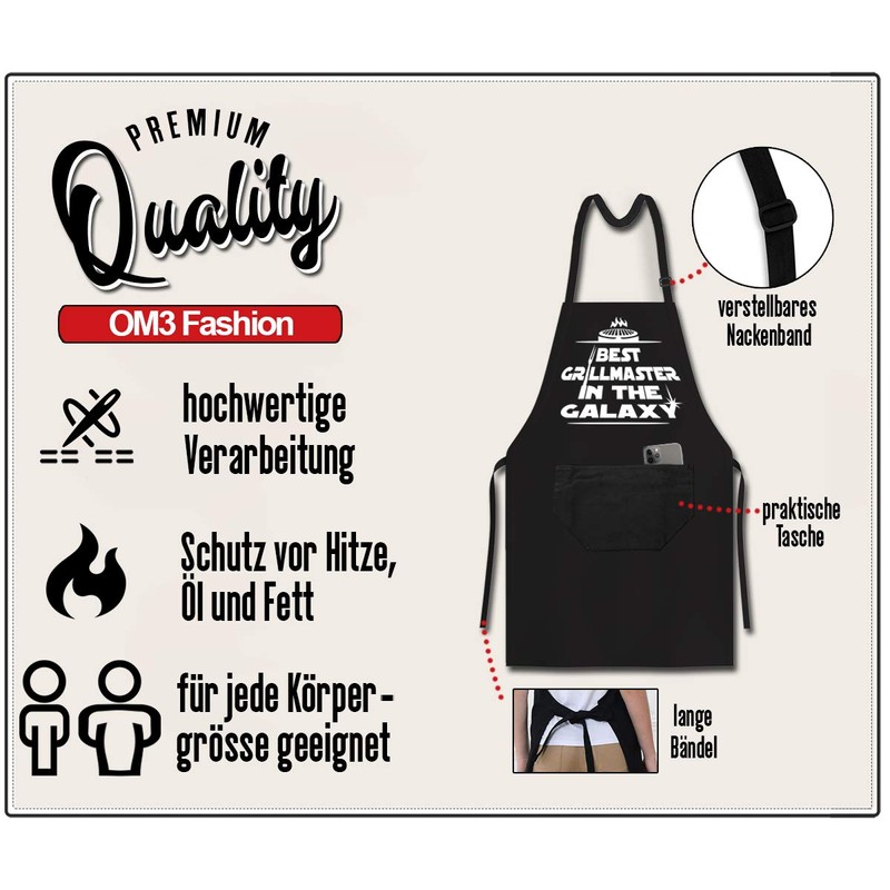 OM3® BBQ Aprons Aprons Kitchen Apron for Adults Unisex, Black