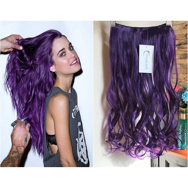 DevaLook 20" Synthetic One Piece Wavy Curly Half Head Clip in Hair Extensions Solid Color DL(Purple)