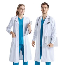 CoatCool Lab Coat, Women Men White Lab Coats Cotton Medical Coat Science Coat Doctors Coat, Unisex Adult Labcoat Chemistry Laboratory Coat Food Coat Fancy Dress Costume for Cosplay School Student，L