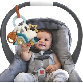 Itzy Ritzy Teething Activity Toy - Bitzy Busy Ring Infant Teething Toy Features Braided Ring & Dangling Toys, Includes Teether, Textured Ribbons, Crinkle Sound & Jingle Bell - 0 Months & Up (Rainbow)