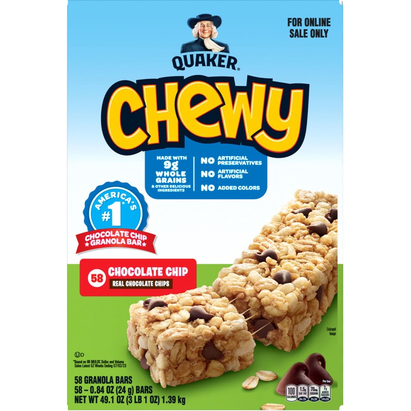 Quaker Chewy Granola Bars, Chocolate Chip, 58 Count - Packaging