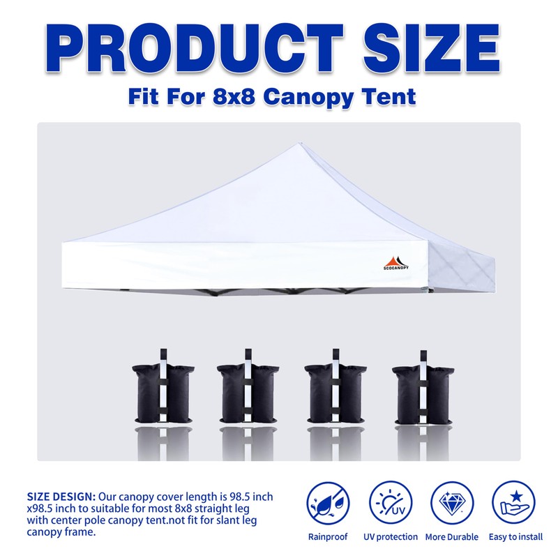 SCOCANOPY Commercial 8x8 Canopy Replacement Top, 100% Waterproof, Fits Most
