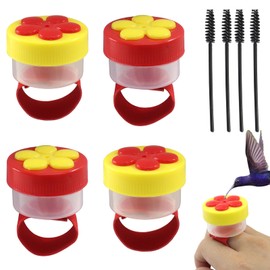 Jiozermi 4 Pcs Hand Hummingbird Ring Feeders, Hand Held Hummingbird Feeder Ring Mini Hummingbirds Feeders with 4 Pcs Brushes for Hummingbirds Feeding Outdoor Supplies