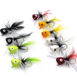 Fishingpepo 10 Pcs Fly Fishing Poppers Fishing Lures for Fly Fishing Bass Panfish Bluegill