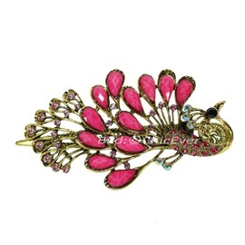 Beautiful Vintage Crystal Peacock Hair Clips, Metal, Rhinestone & Acrylic Hair Clip Hairpins – Pink Gold, 5224