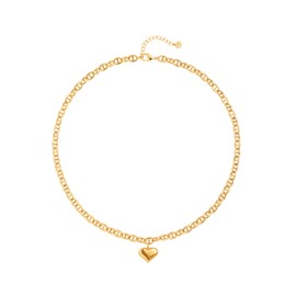 POTESSA Puffy Heart Necklace 18K Gold Plated Chunky Gold Necklace Adjustable Anchor Mariner Chain Necklace Dainty Charm Jewelry for Women