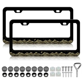 Mountain License Plate Frame - 2 PCS Moon Mountain Gold License Plate Holder Cover, Rust-Proof Stainless Steel Parts Auto License Plate Cover Decoration for Standard Us 12x6 Inch