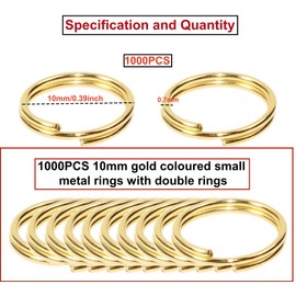 HUAZIZ Pack of 1000 10 mm Key Rings Key Rings Key Rings with Double Loops, Connectors for Jewellery, Bracelets, Small Metal Rings, Earrings, Crafts (Gold)