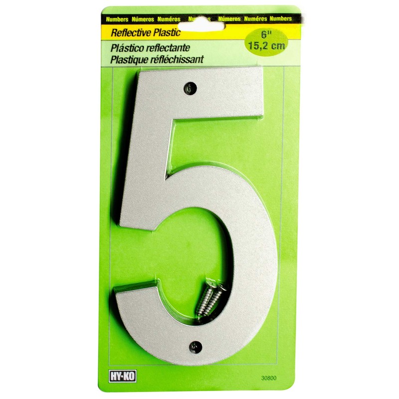 Hy-Ko 6” Classic Reflective Plastic House Number, Modern Raised Numbers
