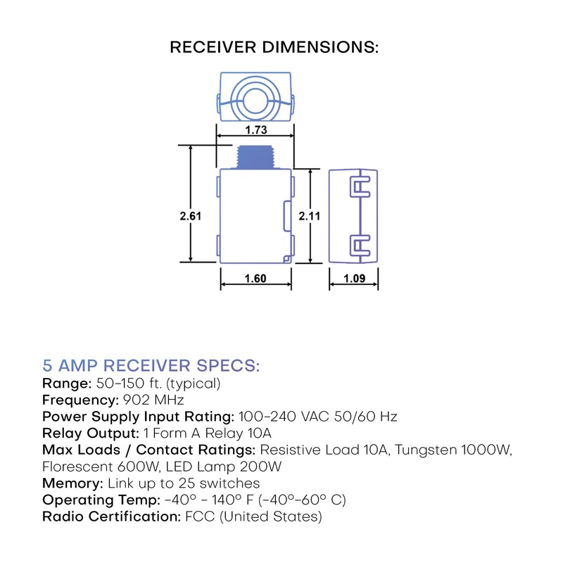 RunLessWire 5 Amp On/Off Receiver Add-On RF Relay Compatible with