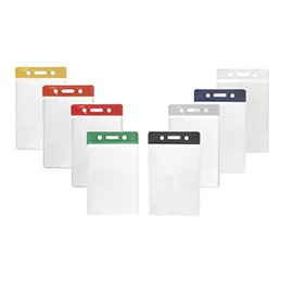 10 x Karteo® Transparent Id Card Holder Card Holder Card Case Soft Vinyl ID Covers/Badge with Colour Vertical Bar for Cards (86 x 54 mm) ID Cards Service ID Credit Bank Cards Health Easily Pliable Kratzschutz, White