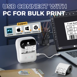 Phomemo M108 Etikettendrucker,Bluetooth Etikettendrucker Selbstklebend Thermo Etikettiergerät,Tragbarer Labeldrucker für Barcode,Einzelhandel,Büro,Kompatibel mit Telefonen und PC-System - Weiß