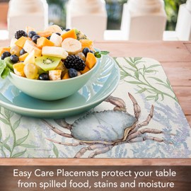 CounterArt Caribbean Sea Crab 4 Pack Reversible Easy Care Flexible Plastic Placemats Made in The USA BPA Free Easily Wipes Clean