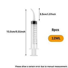 GUZHAIREN 8 Pack Dental Irrigation Syringe 12ml Dental Syringes Disposable Graduated Syringe Cleaning Syringe Oral Irrigator Syringe Feeding Injection Tool with Curved Tip Syringe for Tonsil Stones