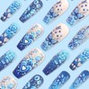 24Pcs Spring Press on Nails Medium Blue Gradient Fake Nails