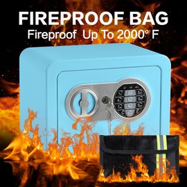 0.23 Cubic Feet Safe Box, Small Safe W/Fireproof Bag, Keys & Pass Code, Digital Electronic Security Money Box for Cash, Document, Home, Office, Hotel Use, Blue, 6.69"D x 9.06"W x 6.69"H