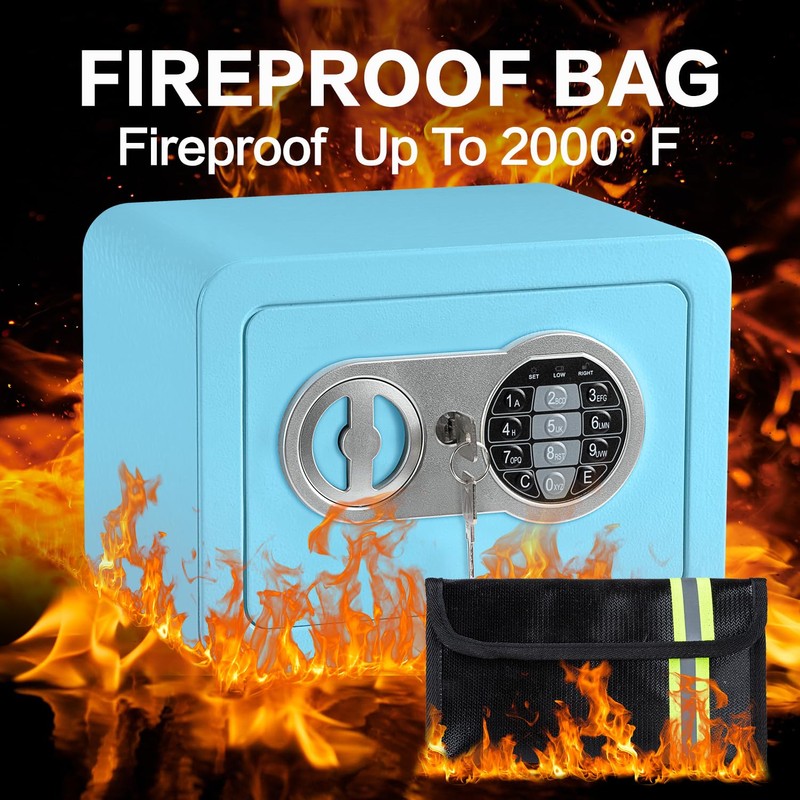 0.23 Cubic Feet Safe Box, Small Safe W/Fireproof Bag, Keys