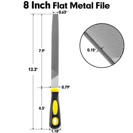TOYIKOM 8 Inch Flat Hand Metal File, Metal Files for Steel with Ergonomic Handle, Durable High Carbon Steel Files Tools for Metal Wood and Stone Trimming, Shaping, Bastard File with Uniform Teeth