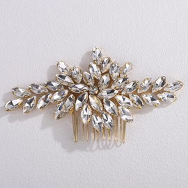 Lenjicons Bridal Rhinestone Hair Comb Teardrop Rhinestone Wedding Headpiece Handmade Crystal Wedding Hairpiece Bridal Hair Accessories for Women (gold)