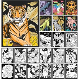 HOTPLACY 48 Pcs Fuzzy Velvet Coloring Posters Animal Fuzzy Posters to Color for Adults Teenagers Large Poster DIY Coloring Sheets for Classroom Festive Holiday Arts Crafts Activity,24 Style