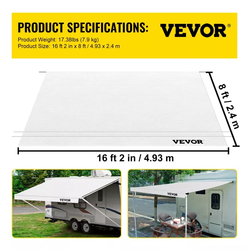 Vevor Toldo Para Autocaravana Tela De Repuesto 17pies Blanco
