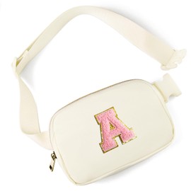 Gitus Belt Bag Fanny Pack Crossbody Bags with Initial Letter Patch Cute Stuff Birthday Gifts for Teenager Girls Trendy Preppy Stuff for Teen Girls Cool Stuff for Teens (Ivory-A)