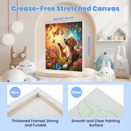 Bowetile 6 Pack Animals Paint by Numbers Adult Kit Beginner, Kids' Paint by Number Cat Dog Kits on Canvas with Frame, Horse Peinture a Numero Adulte, DIY Tiger Oil Painting Art Craft Kits, 8x8in