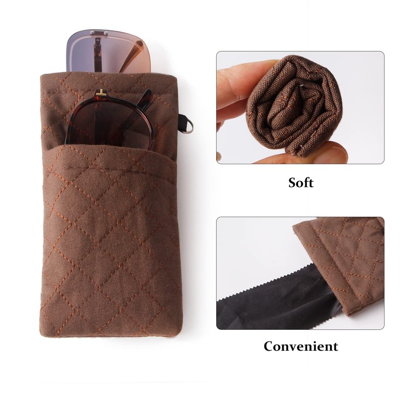 KFPH Double Eyeglasses Pouch Large Squeeze Top Microfiber Soft Glasses