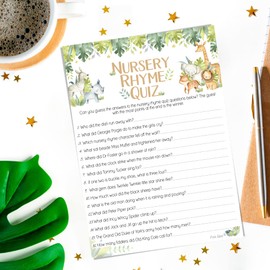 Nursery Rhyme Quiz - Safari Theme Baby Shower Game - 20 Players