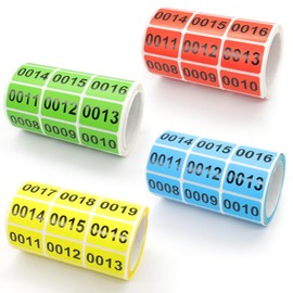 4 Rolls 1-1000 Inventory Numbered Stickers, 30 x 20 mm Self-Adhesive Consecutively Number Labels (Yellow Red Blue Green)