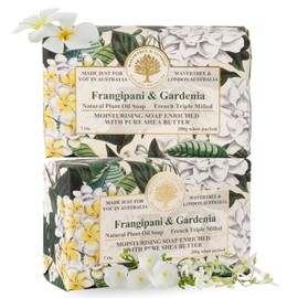 Wavertree & London - Jabón hidratante de aceite vegetal natural francés triple fresado con manteca de karité pura, 7 onzas cada Frangipani y Gardenia (paquete de 2)